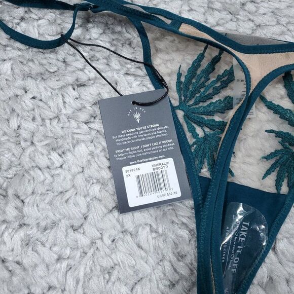 Thistle And Spire Brooklyn Haze Thong Sheer Emerald Biscotti Green Plus Size 2X - Picture 3 of 5
